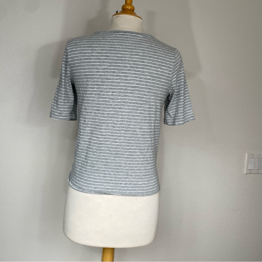 Banana Republic Women's Gray White Stripe Tie Front T-Shirt Size Small Casual - Picture 2 of 14